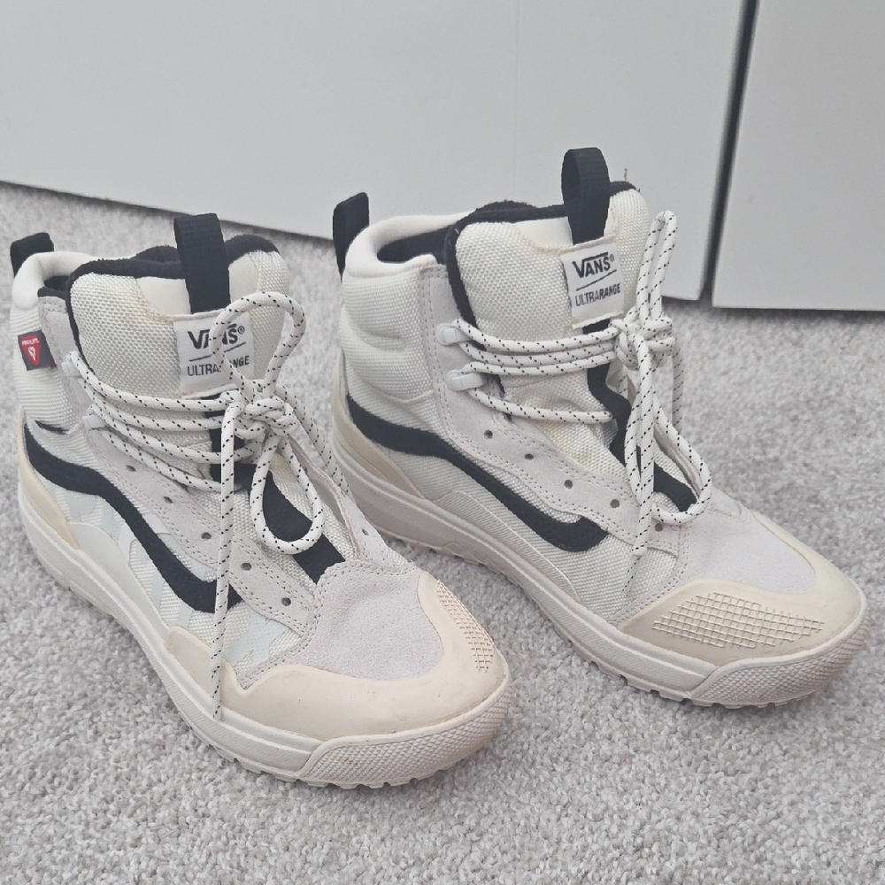 Vans Cream and Black High-Top Sneakers